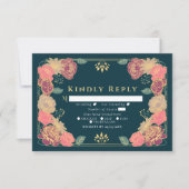 Aquamarin Fantasy Enchanted Flower Garden Wedding  RSVP Karte (Vorderseite)