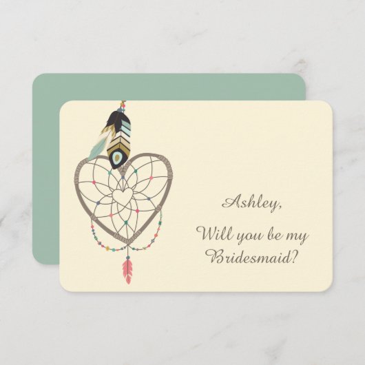 Aquamarin Feather Dreamcatcher Bridesmaid Einladung (Vorne/Hinten)