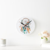 Aquamarin Feather Watercolor Dreamcatcher Runde Wanduhr (Zuhause)