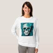 Aquamarin Floral 3D Toter Schädel mit Sonnenbrille T-Shirt (Vorne ganz)