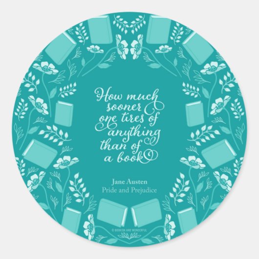 Aquamarin Floral Jane Austen Buchangebot Runder Aufkleber (Vorderseite)