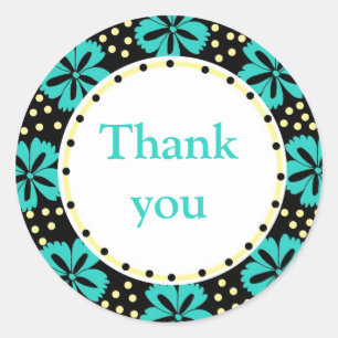 Aquamarin Floral Polka Dots:Danke Runder Aufkleber