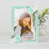Aquamarin & Foil Silver Floral Grad Ankündigung Fo (Stehend Vorderseite)