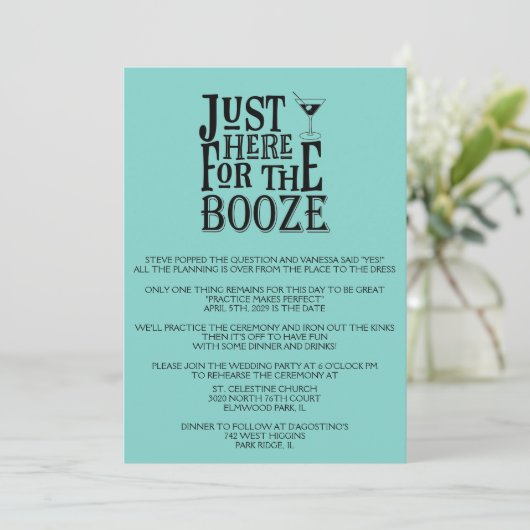 Aquamarin Funny Wedding Probe Dinner Einladung (Stehend Vorderseite)