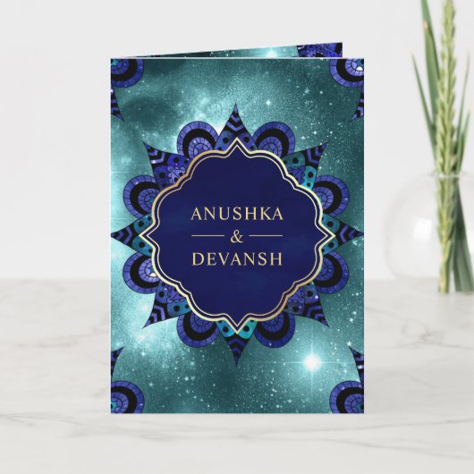 Aquamarin Galaxy Blue Mandala QR Code Indian Weddi Einladung (Vorderseite)