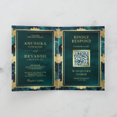 Aquamarin Galaxy Gold Lotus QR Code Indische Hochz Einladung (Innenseite)