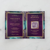 Aquamarin Galaxy Lila Mandala QR Code Indische Hoc Einladung (Innenseite)