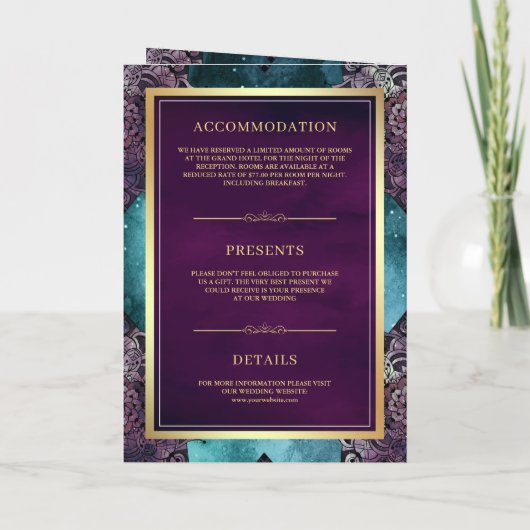 Aquamarin Galaxy Lila Mandala QR Code Indische Hoc Einladung (Rückseite)