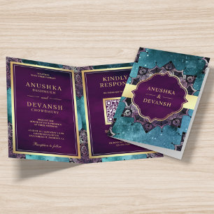 Aquamarin Galaxy Lila Mandala QR Code Indische Hoc Einladung