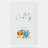 Aquamarin gebrannte Orangefarbene Hochzeit im Herb Acrylschild (Vorderseite)