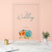 Aquamarin gebrannte Orangefarbene Hochzeit im Herb Acrylschild (Hochzeit)