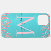 Aquamarin gebürstetes Metall Rose Gold Glitzer Mon iPhone Hülle (Hinten horizontal)