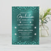 Aquamarin gebürstetes Metall und Glitzer Abschluss Einladung (Stehend Vorderseite)
