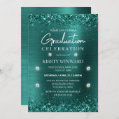 Aquamarin gebürstetes Metall und Glitzer Abschluss Einladung (Vorne/Hinten)