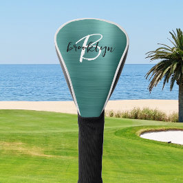 Aquamarin gebürstetes Schwarz-weißes Script Monogr Golf Headcover