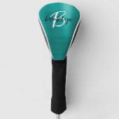 Aquamarin gebürstetes Schwarz-weißes Script Monogr Golf Headcover (Vorderseite)