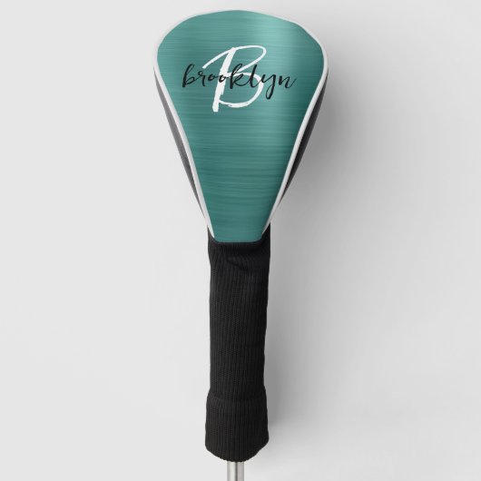 Aquamarin gebürstetes Schwarz-weißes Script Monogr Golf Headcover (Vorderseite)