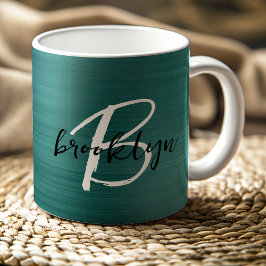 Aquamarin gebürstetes Schwarz-weißes Script Monogr Kaffeetasse