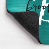 Aquamarin gebürstetes Schwarz-weißes Script Monogr Mousepad (Ecke)