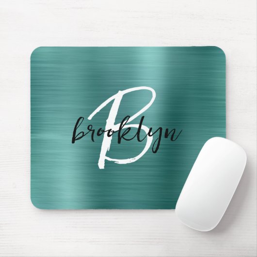 Aquamarin gebürstetes Schwarz-weißes Script Monogr Mousepad (Mit Mouse)