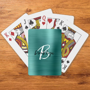 Aquamarin gebürstetes Schwarz-weißes Script Monogr Spielkarten