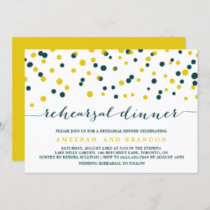Aquamarin & gelb Confetti Dots Probe Abendessen Einladung