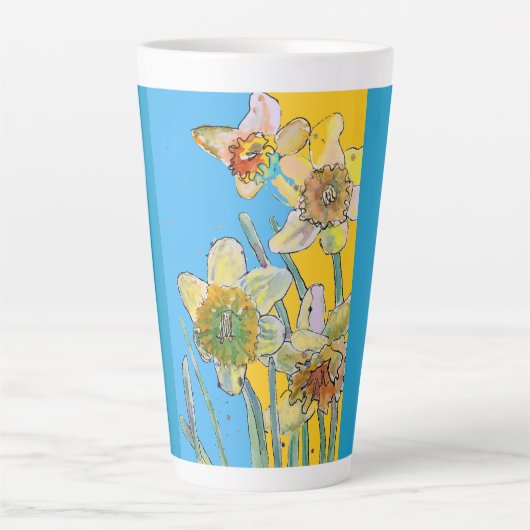 Aquamarin gelb gestrichene handgemalte Daffodil-Bl Milchtasse (Vorderseite)