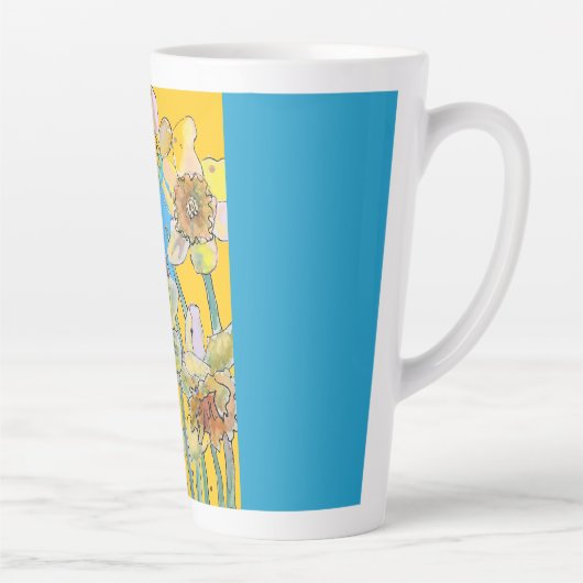 Aquamarin gelb gestrichene handgemalte Daffodil-Bl Milchtasse (Rechts)
