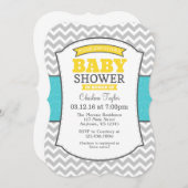 Aquamarin-gelb-graue Zickzack Babydusche Einladung (Vorne/Hinten)