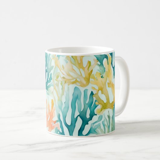 Aquamarin-Gelb-Orange-Korallenriff-Küste Kaffeetasse (VorderseiteRechts)