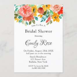 Aquamarin-Gelb-Orange-Peony-Bridal-Dusche Einladun Einladung