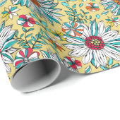 Aquamarin-gelb-orangefarbene Blume Muster Geschenkpapier (Rolleneckpunkt)