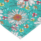 Aquamarin-gelb-orangefarbene Blume Muster Tischdecke (Schrägansicht)