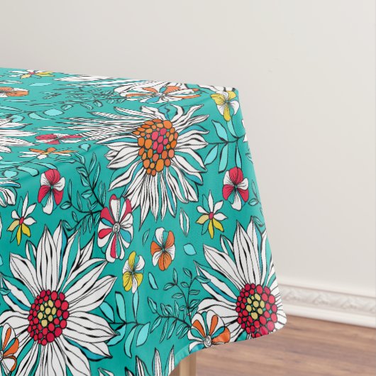 Aquamarin-gelb-orangefarbene Blume Muster Tischdecke (Beispiel)