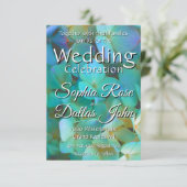 Aquamarin-gelb-rosa Hydrangeas Blume Einladung (Stehend Vorderseite)