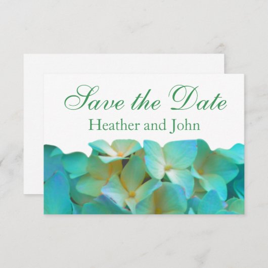 Aquamarin-gelb-rosa Hydrangeas Blume Save The Date (Vorne/Hinten)