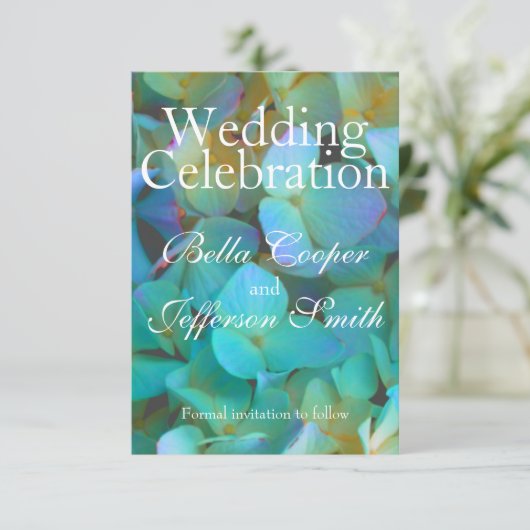 Aquamarin-gelb-rosa Hydrangeas Blume Save The Date (Stehend Vorderseite)