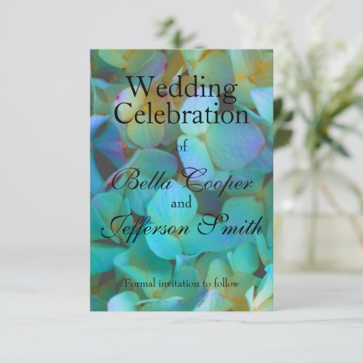 Aquamarin-gelb-rosa Hydrangeas Blume Save The Date (Stehend Vorderseite)