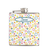 Aquamarin-gelb-rosa-orangefarbene Punkte Flachmann (Vorderseite)