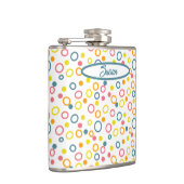 Aquamarin-gelb-rosa-orangefarbene Punkte Flachmann (Rechts)