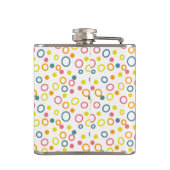 Aquamarin-gelb-rosa-orangefarbene Punkte Flachmann (Rückseite)