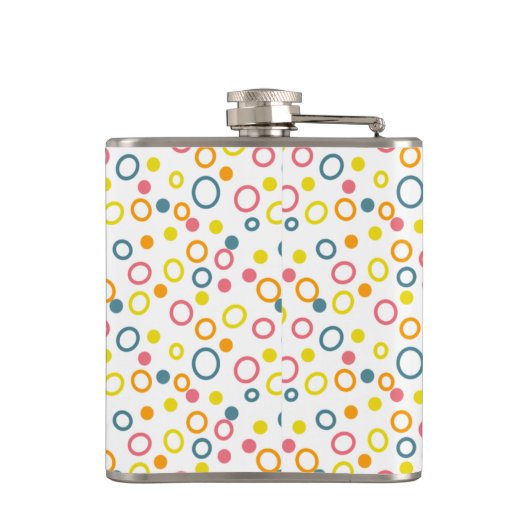 Aquamarin-gelb-rosa-orangefarbene Punkte Flachmann (Rückseite)