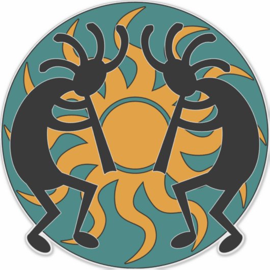 Aquamarin-Gelb-Schwarz-Südwest-Kokopelli-Stammesso Aufkleber (Vorderseite)