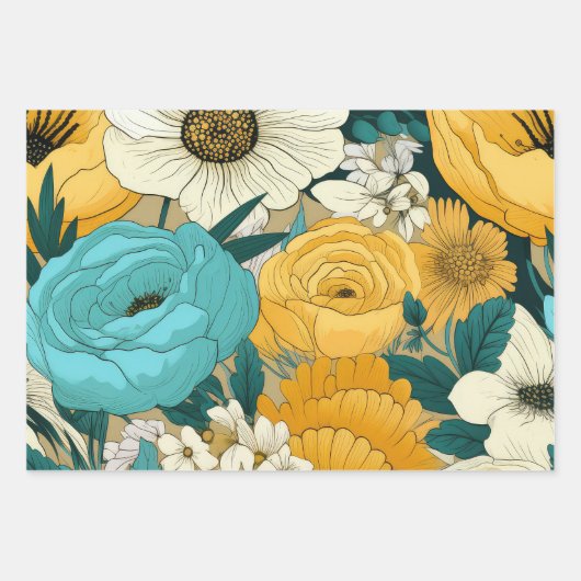 Aquamarin, gelb und weiß geschenkpapier set (Vorderseite)