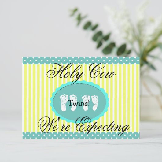Aquamarin & gelb "We're erwarten Twins" Ankündigun Ankündigung (Stehend Vorderseite)