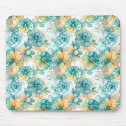Aquamarin-gelbe Alkoholfarbe Illustration Mousepad (Vorne)