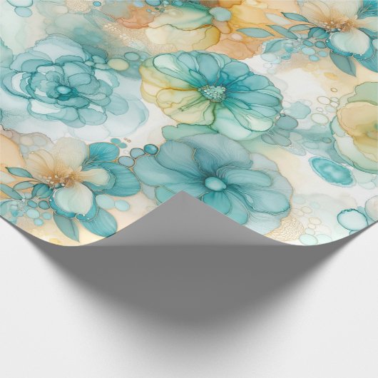 Aquamarin-gelbe Alkoholtupfer Tinte Illustration d Geschenkpapier (Ecke)