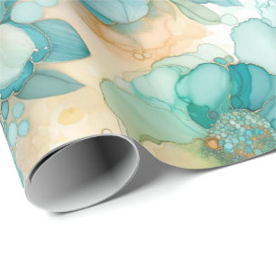 Aquamarin-gelbe Alkoholtupfer Tinte Illustration d Geschenkpapier