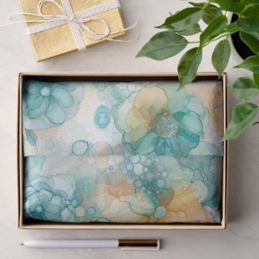 Aquamarin-gelbe Alkoholtupfer Tinte Illustration d Seidenpapier (Geschenk)