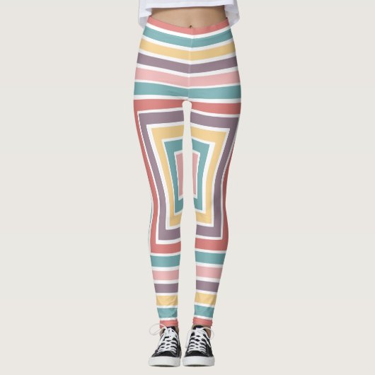 Aquamarin Gelbe Lila rosa Quadrate Leggings (Vorderseite)